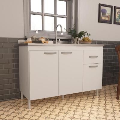 Balcão de Cozinha para Pia Suíça 3 Portas 1 Gaveta 118CM Branco Fidelita Móveis