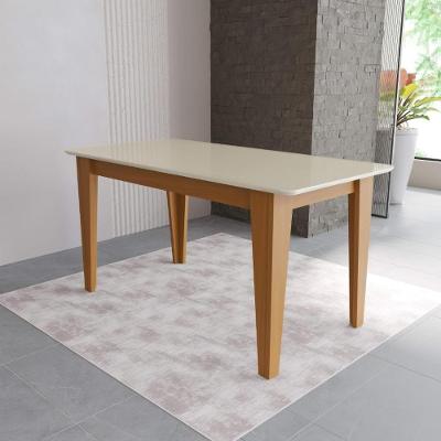 Mesa de Jantar Génova 6 Retangular Tampo de Vidro MDF 160CM Freijó Off-White