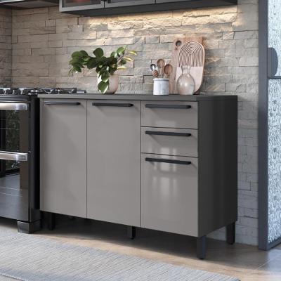 Balcão Modulado para Cozinha Mônaco 2 Portas 3 Gavetas 120CM Chumbo-Titânio Fidelita Móveis