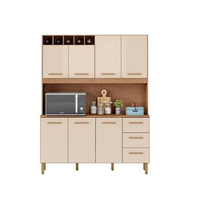 Armário de Cozinha Alice 1,57m 7 Portas 3 Gavetas MDF-MDP 157CM Amêndoa Off White Milani