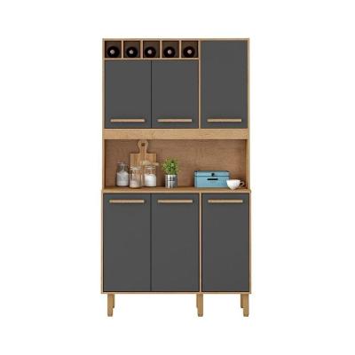 Armário de Cozinha Thaís 6 Portas sem Gavetas MDF-MDP 107CM Amêndoa Grafite Milani Movelaria
