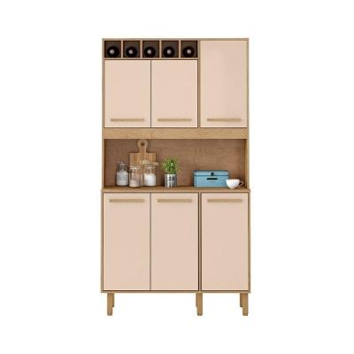 Armário de Cozinha Thaís 6 Portas MDF-MDP 107CM Amêndoa Off White Milani Movelaria