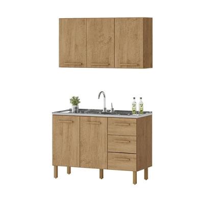 Armário de Cozinha Fortaleza 2 Portas 3 Gavetas MDF-MDP 118CM Amêndoa Milani Movelaria