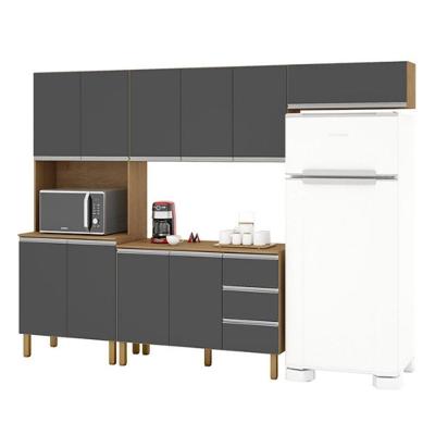 Cozinha Isabela 4 Portas 3 Gavetas MDF-MDP Amêndoa e Grafite Milani Movelaria