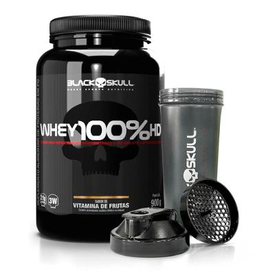 Combo Black Skull Whey 100% Hd Concentrado Vitamina de Frutas 900G + Coqueteleira