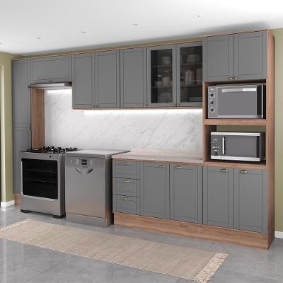 Armário De Cozinha Completa Com Balcão Milla Way Carraro Nogal Com Cinza Titânio
