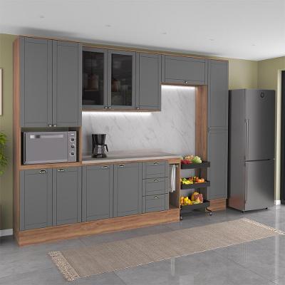 Armário De Cozinha Completa Com Balcão Milla Stellar Carraro Nogal Com Cinza Titânio