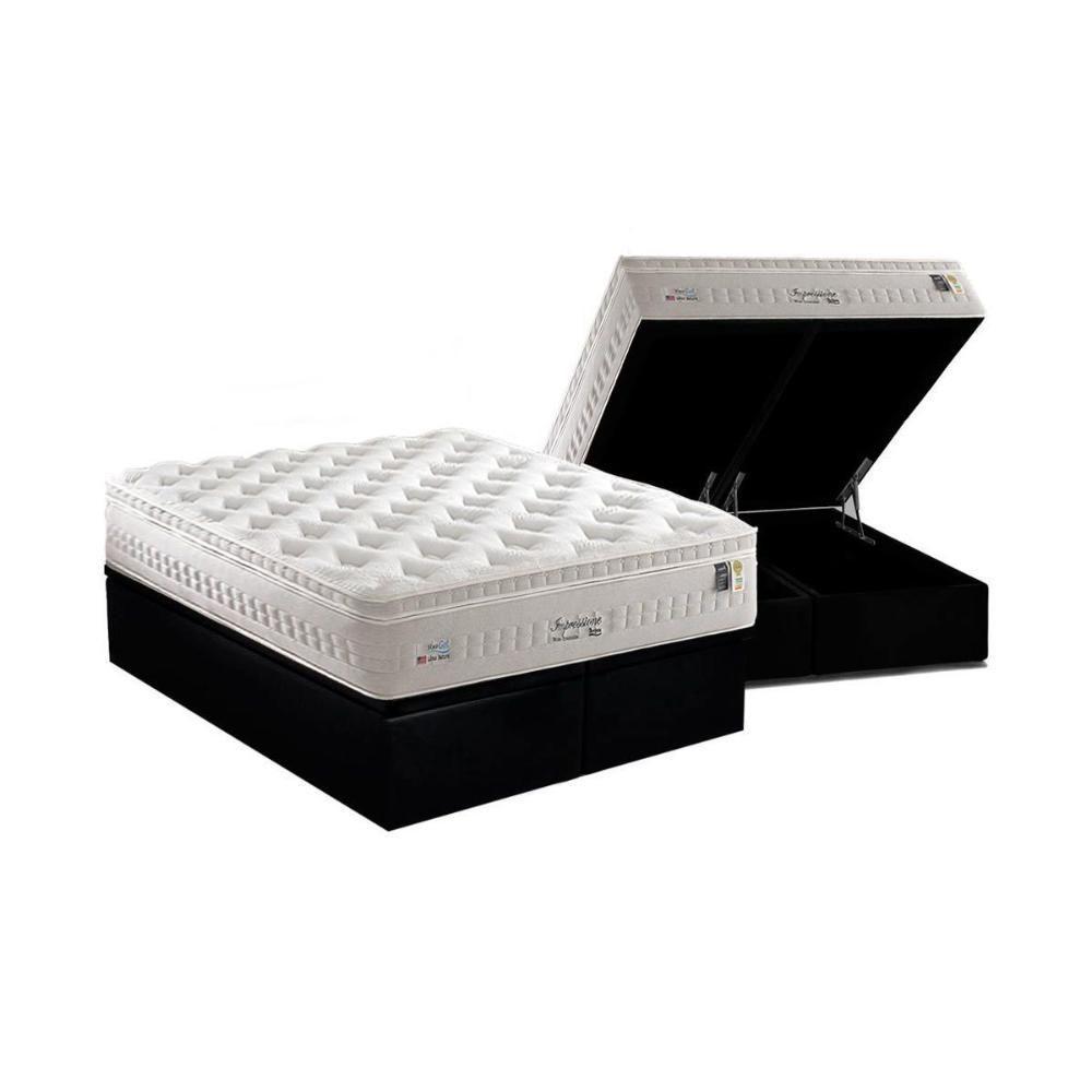 Cama Box Baú Queen: Colchão Molas MasterPocket Ensacadas Anjos   Impressione + Base CRC Suede Black(158x198) - 1