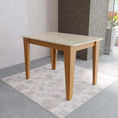 Mesa de Jantar Génova 4 Lugares Retangular Tampo de Vidro MDF 120CM Freijó Off-White