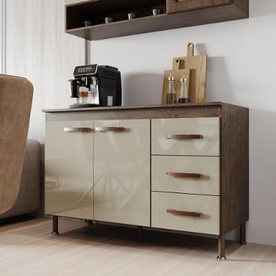 Balcão de Cozinha Modulado Lisboa 2 Portas 3 Gavetas 120CM Noce-off-white Fidelita Móveis