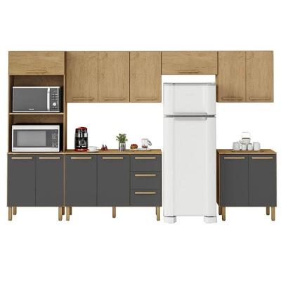 Cozinha Clarice 6 Peças Torre Quente MDP 15mm Amêndoa e Grafite Milani Movelaria