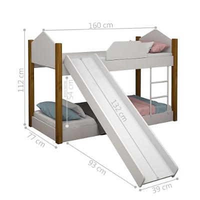 Beliche Infantil Soft Branco e Mel com Colchões Escorregador MDF Divaloto Móveis