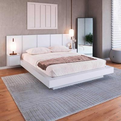 Cama Box Queen Cama Flutuante com Cabeceira e 2 Mesas Suspensas