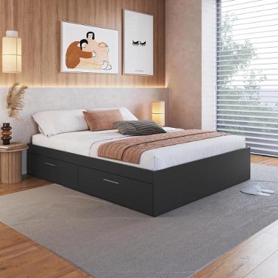 Cama de Casal com Compartimento Portas Basculantes Estrados em Eucalipto MDP Grafite