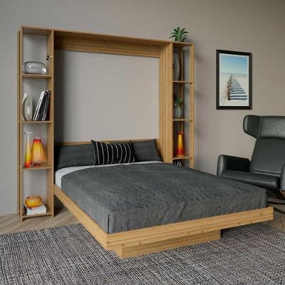 Cama Casal Articulada com Estante 8 Prateleiras e 2 Nichos Amêndoa Tecno Mobili