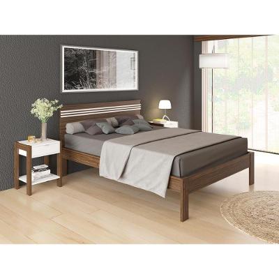 Cama de Casal com Cabeceira CM8009 Amplo Espaço MDP Nogal com Branco Tecno Mobili