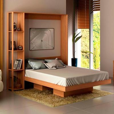 Cama Articulável Casal Multifuncional Vertical com Nichos Amêndoa Tecno Mobili