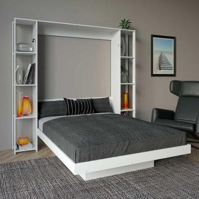 Cama Articulada com Estante Casal 8 Prateleiras e 2 Nichos Branco Tecno Mobili