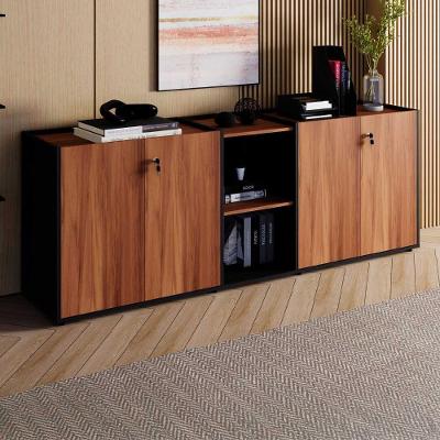 Armário Escritório F5 Office F5 4 Portas 2 Prateleiras MDP 200CM Nogal com Preto