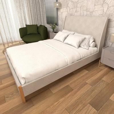 Cama Box Queen com Cabeceira Estofada Tecido Linho Veludo Creme Casa Lar Shop
