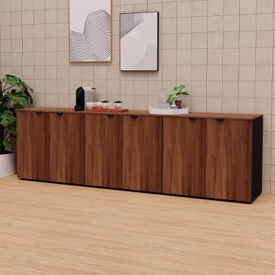 Armário Baixo Escritório F5 Office g 6 Portas com Chave 3 Prateleiras MDP 240CM Nogal com Preto