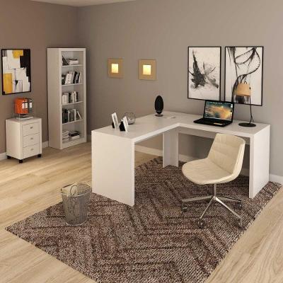 Kit Escritório Mesa em l Estante Gaveteiro 3 Gavetas MDP Branco Tecno Mobili