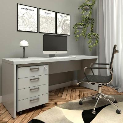 Escrivaninha com Gaveteiro Contemporâneo 4 Gavetas MDF MDP 170CM Cinza Claro F5