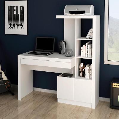 Escrivaninha com Estante ME4143 Moderno 1 Gaveta Branco Tecno Mobili