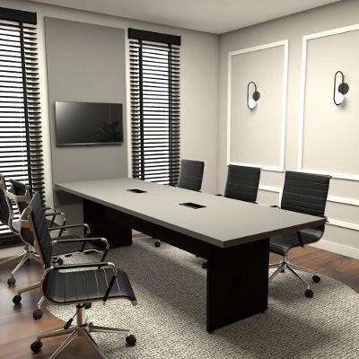 Conjunto Sala de Reunião Mesa 270CM MDP Cinza Sagrado com Preto F5 Office