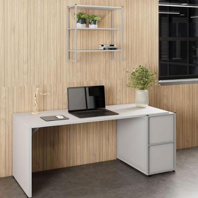 Escrivaninha com Nicho Aéreo Industrial MDF-MDP 170CM Cinza F5 Office