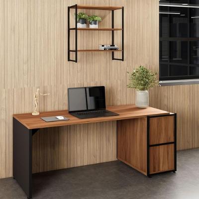 Escrivaninha com Nicho Aéreo Industrial 3 Prateleiras 170CM Nogal com Preto F5 Office