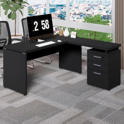 Escrivaninha em l com Gaveteiro Pé Painel F5 3 Gavetas 150CM Preto F5 Office