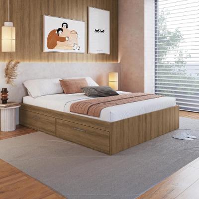 Cama de Casal com Compartimento Inferior 142CM X 192CM Portas Basculantes Mel
