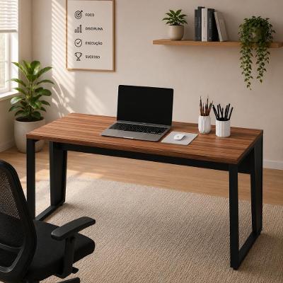 Escrivaninha Industrial F5 Office sem Gavetas MDP 135CM Nogal com Preto F5 Office