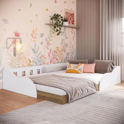 Cama de Casal Montessoriana com Grade de Protecao MDP Branco