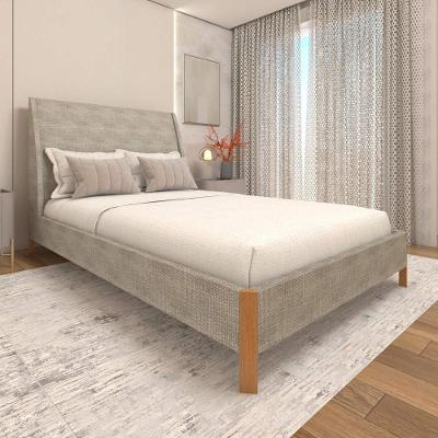 Cama Casal Estofada com Cabeceira Personalizável 100% MDF Linho Lincoln Amêndoa Casa Lar Shop