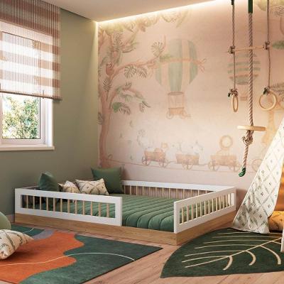 Cama Infantil Montessoriana Casal 1,95M Aveiro Oak com Branco Completa Móveis