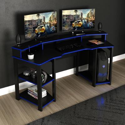 Escrivaninha Gamer Curva com Suporte para Copos MDP 186,6CM Preto com Azul Tecno