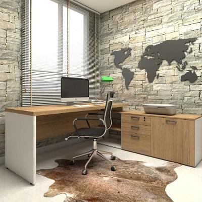 Mesa de Escritório em l Mesa de Escritório em l 170CM Tampo 40mm Balcão 3 Gavetas Moderno Macadâmia