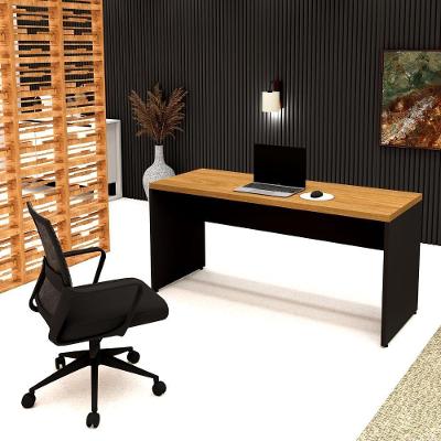 Mesa Escrivaninha Pés Painel MDF 160CM Freijó com Preto F5 Office