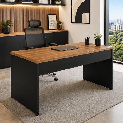 Mesa Escrivaninha para Estudos Pés Painel Tampo 40mm 170CM Nogal com Preto F5 Office