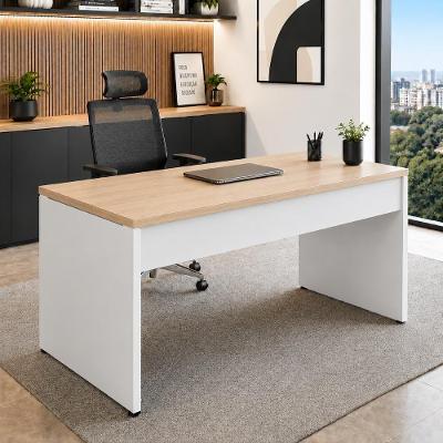Mesa Escrivaninha para Estudos F5 Office sem Gavetas 170CM Macadâmia com Branco F5 Office