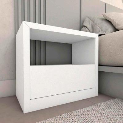 Mesa de Cabeceira Mesa de Cabeceira 67cm Nicho 100% MDF Contemporâneo Branca Casa Lar