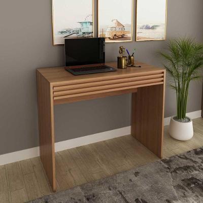 Mesa Escrivaninha para Escritório Ripada 1 Gaveta 90CM Amêndoa Tecno Mobili