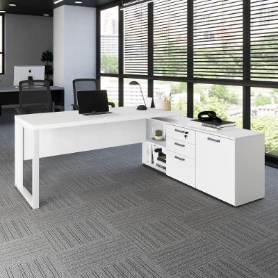Mesa para Escritório em l com Armário Lateral 3 Gavetas 170CM Branco F5 Office