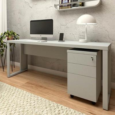 Mesa Escrivaninha com Gaveteiro Industrial 3 Gavetas 170CM Cinza Claro F5 Office