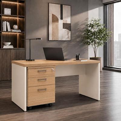 Mesa Escritório com Gaveteiro 3 Gavetas MDF-MDP 150CM Macadâmia com Branco F5 Office