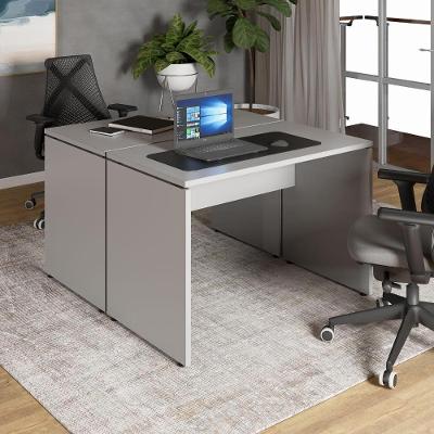 Mesa para Escritório 2 Lugares 110CM Pés Painel MDP Cinza F5 Office