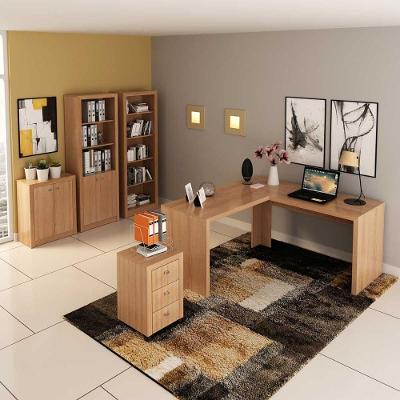 Kit para Escritório com Mesa em l Gaveteiro Balcão e Estantes 4 Portas 3 Gavetas Preto Tecno Mobili