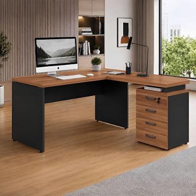 Mesa em l para Escritório com Gaveteiro Contemporâneo 4 Gavetas 150CM Nogal com Preto F5 Office